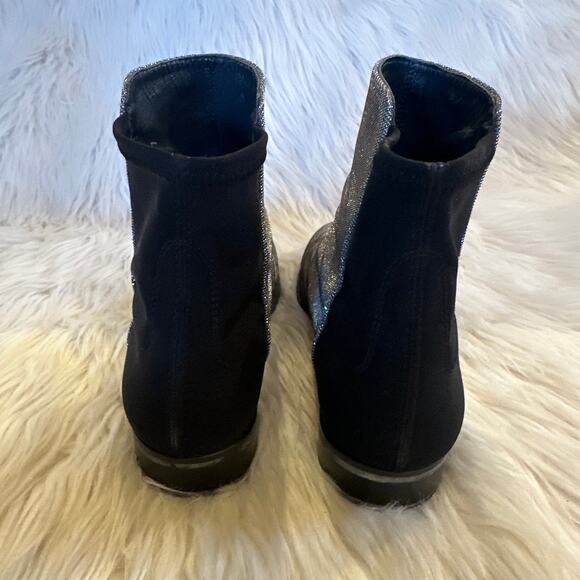 Stuart Weitzman 5050 Glitter Ankle Boot Flat Sparkle Pyrite Nocturn Silver Black - Picture 5 of 8
